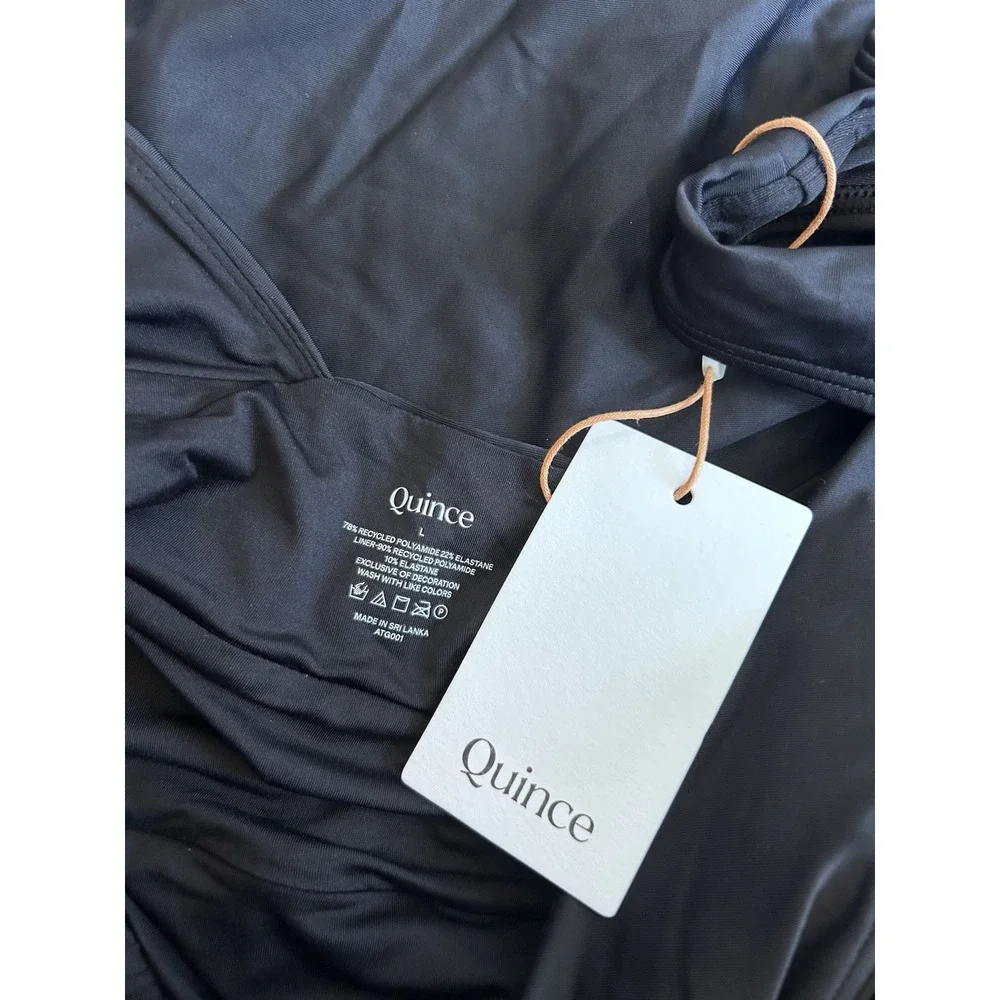 NEW Quince Black Italian Plunge One-Piece Swimsuit Size Large